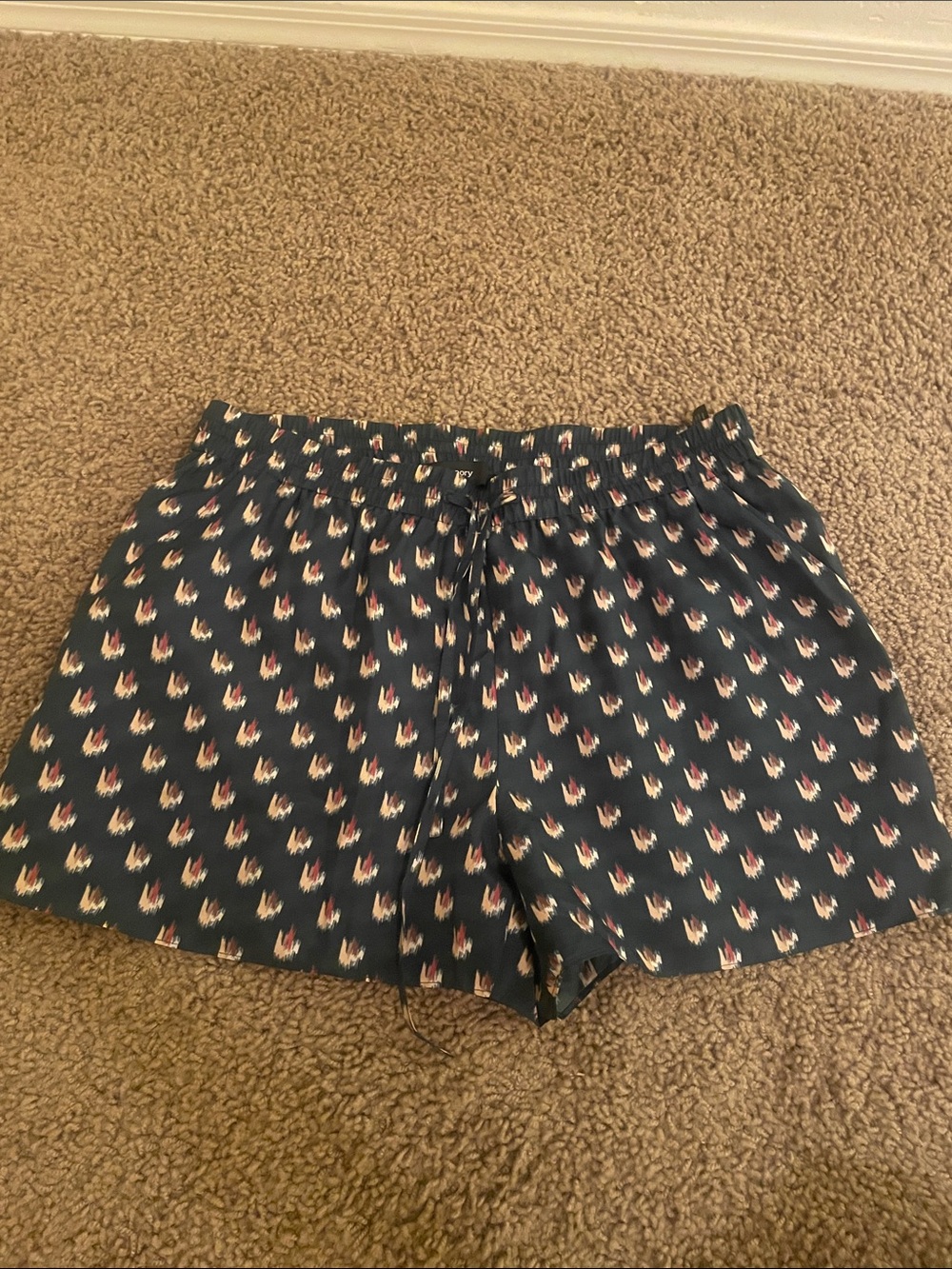 Theory Women's Navy Patterned Drawstring Shorts